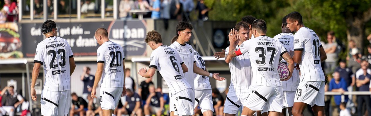Die Mannschaft des SV Sandhausen feiert einen der vier Treffer