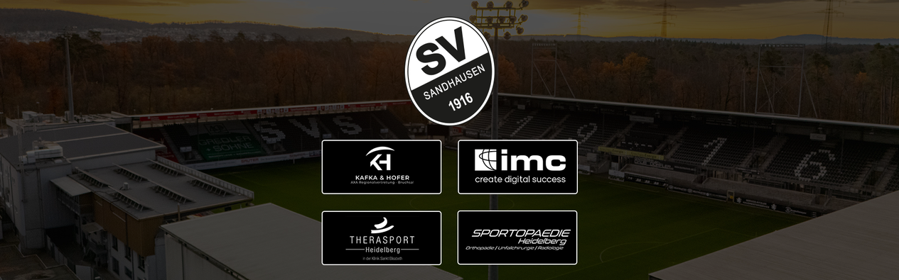 Logos der SVS-Partner vor einer Luftaufnahme des Stadions am Hardtwald