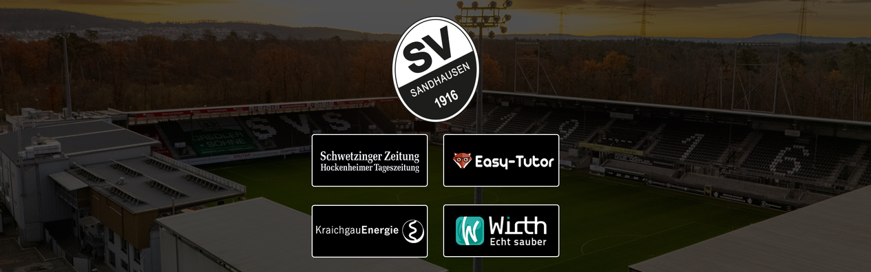 Logos der SVS-Partner vor einer Luftaufnahme des Stadions am Hardtwald